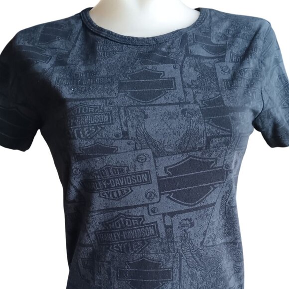 Vintage Womens T-Shirt Small Harley-Davidson Bravado USA Rhinestone Logo AOP - Picture 2 of 8